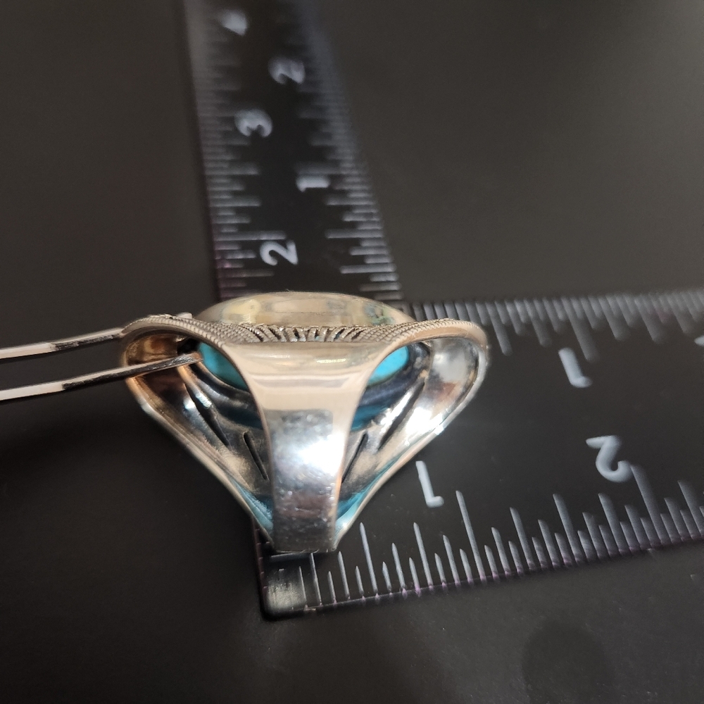Sterling silver oval turquoise and marcasite‎ ring - Picture 3 of 6